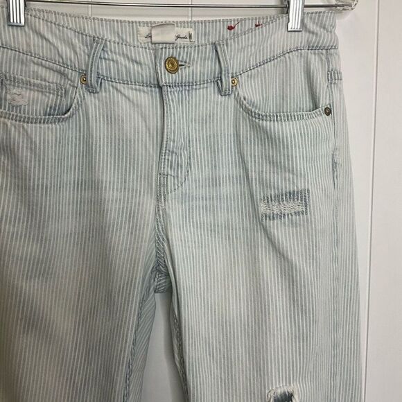 H & M LOGG Womens Size 6 Denim Jeans Blue White Stripe Distressed 100% Cotton - Picture 3 of 15
